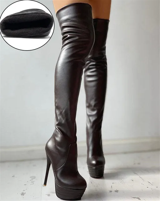 Women's Over Knee High Boots – Pull-On Platform High Heels, Round Toe Party & Cosplay Botas, Big Size Shoes for Women