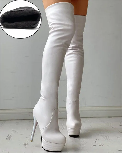 Women's Over Knee High Boots – Pull-On Platform High Heels, Round Toe Party & Cosplay Botas, Big Size Shoes for Women