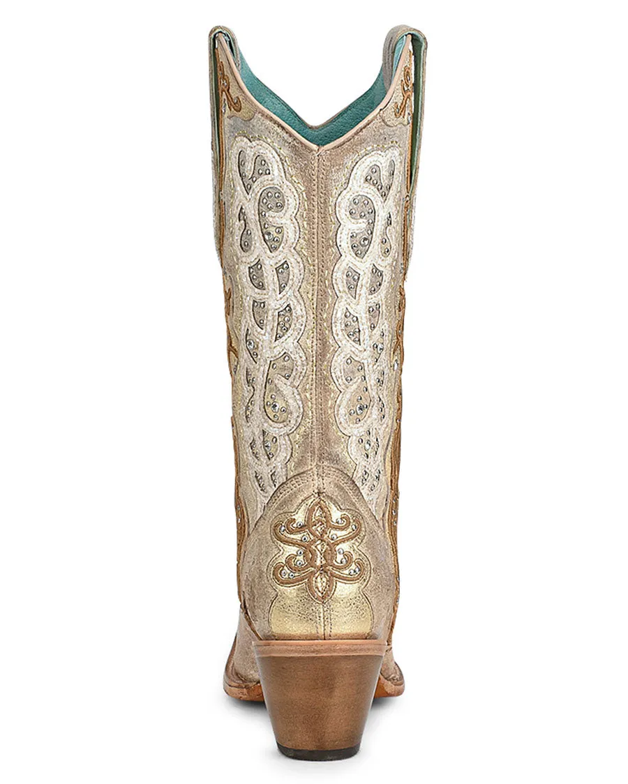 Women's Overlay Embroidery Studs & Crystals Western Boots