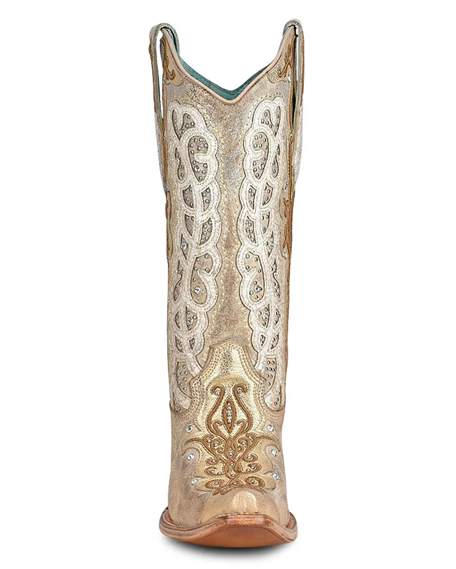Women's Overlay Embroidery Studs & Crystals Western Boots