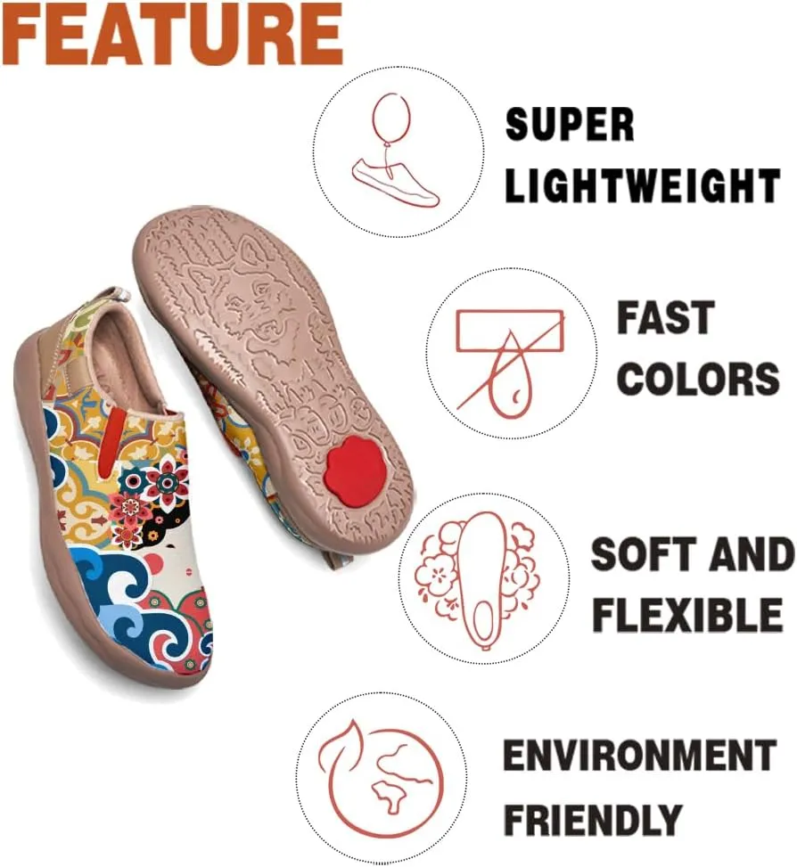 Women's Painted Leather Loafers Casual Shoes Slip On Comfortable Lightweight Art Colorful Travel Sneakers