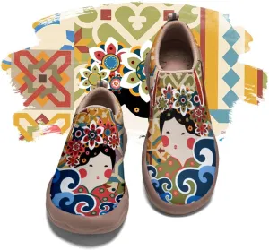 Women's Painted Leather Loafers Casual Shoes Slip On Comfortable Lightweight Art Colorful Travel Sneakers