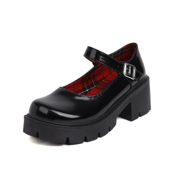 Women's Patent Leather Block Heels Platform Pumps