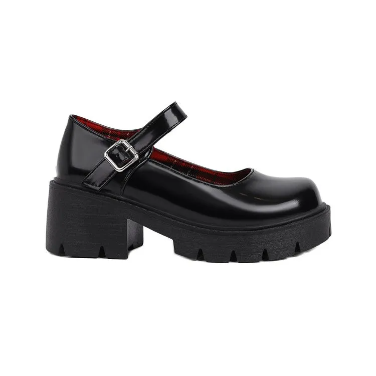 Women's Patent Leather Block Heels Platform Pumps