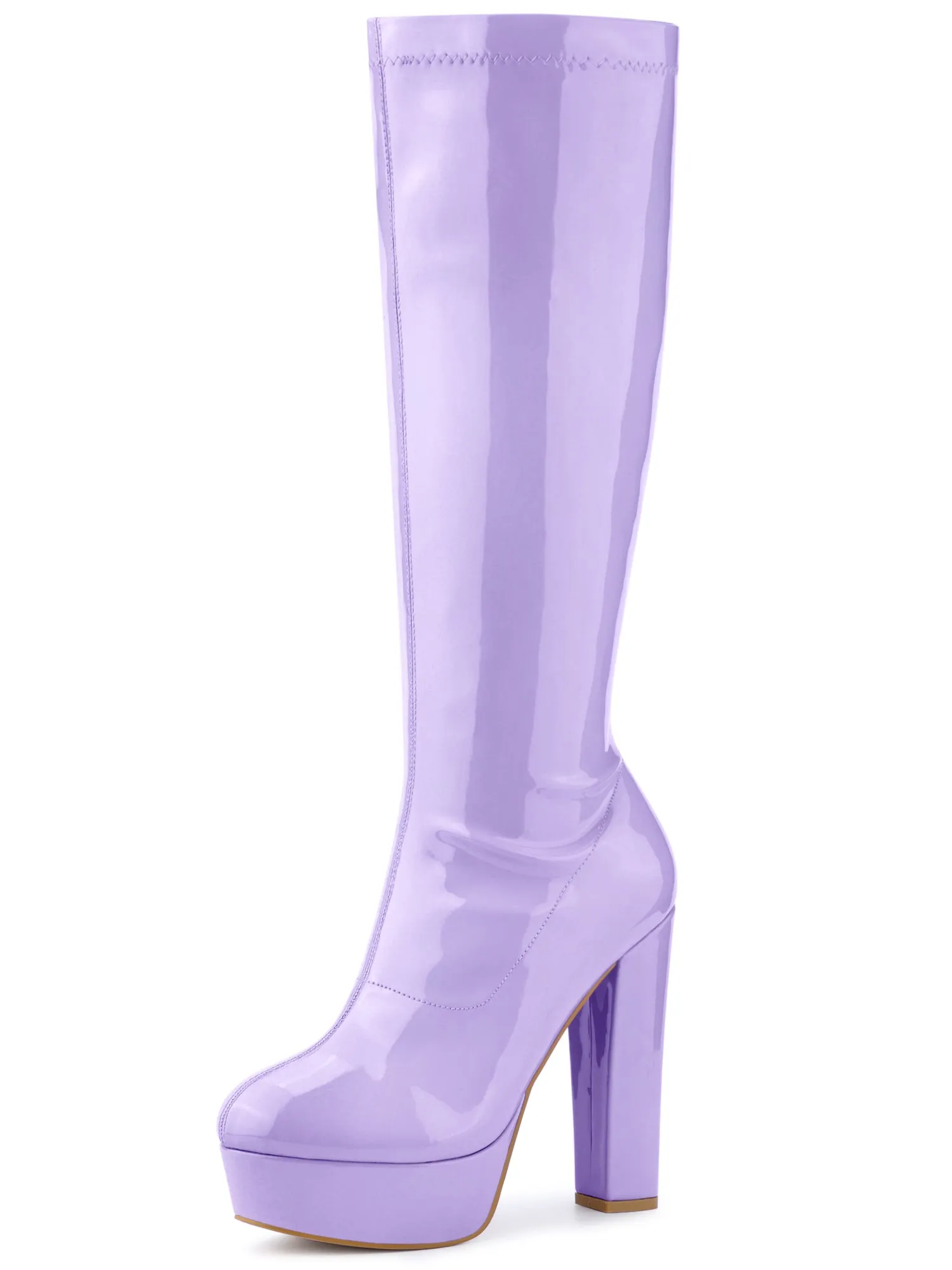 Women's Patent Leather Platform Chunky Heel Knee High Boots
