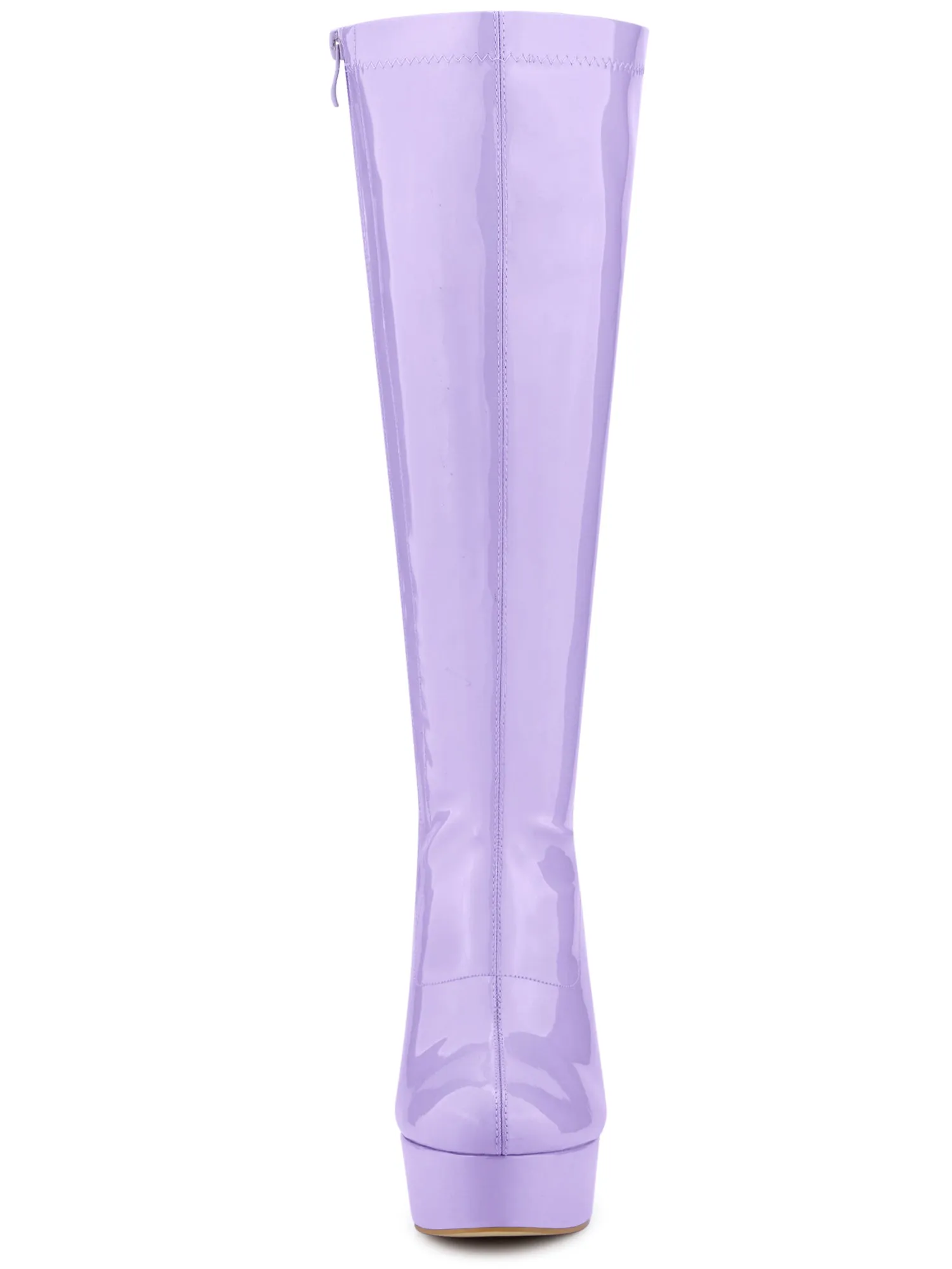 Women's Patent Leather Platform Chunky Heel Knee High Boots