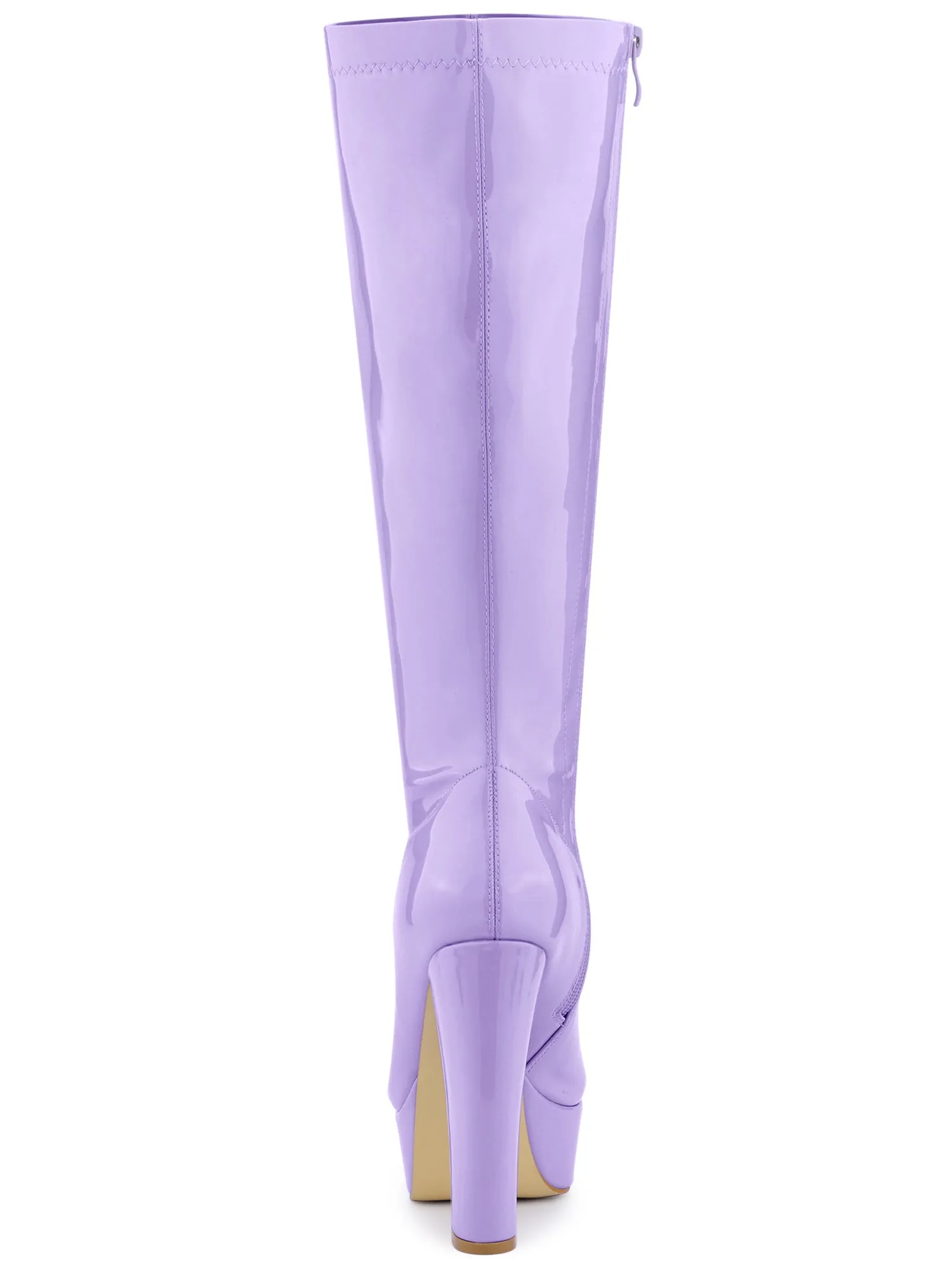 Women's Patent Leather Platform Chunky Heel Knee High Boots
