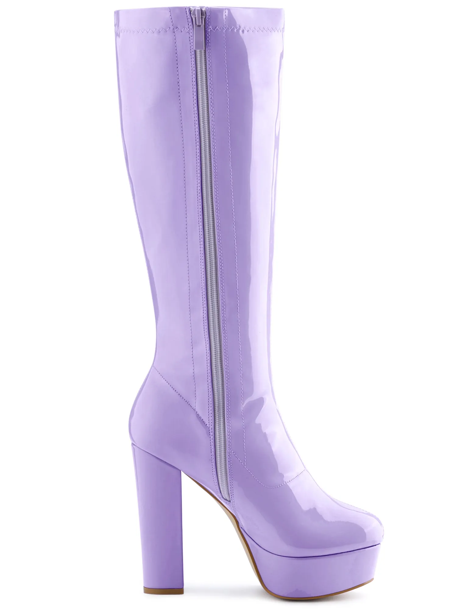 Women's Patent Leather Platform Chunky Heel Knee High Boots