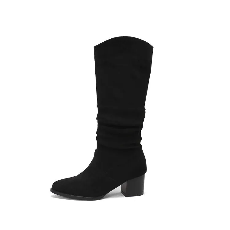 Women's Pointed Toe Block Heel Knee High Western Boots