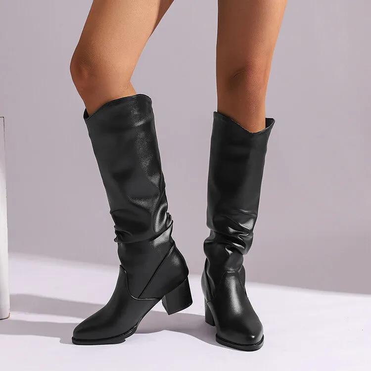 Women's Pointed Toe Block Heel Knee High Western Boots