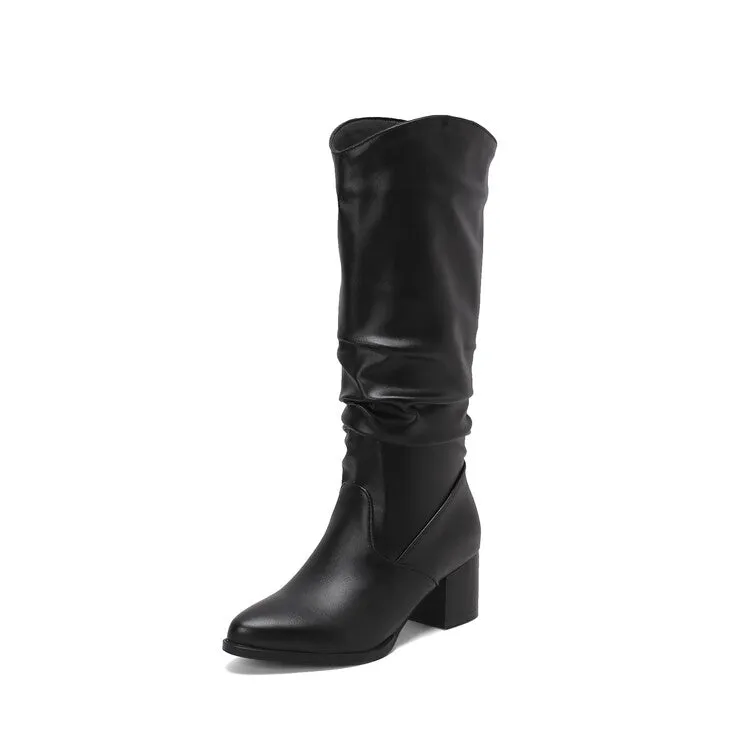 Women's Pointed Toe Block Heel Knee High Western Boots