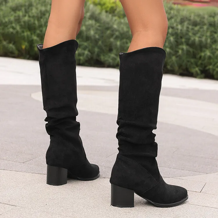 Women's Pointed Toe Block Heel Knee High Western Boots