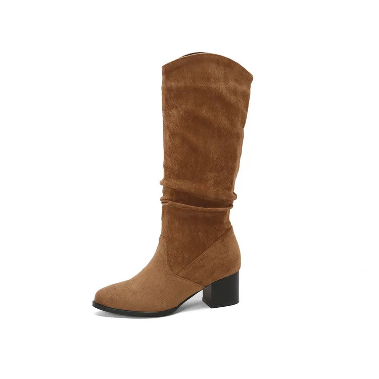 Women's Pointed Toe Block Heel Knee High Western Boots