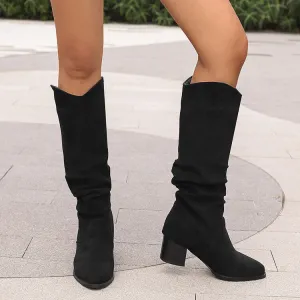 Women's Pointed Toe Block Heel Knee High Western Boots