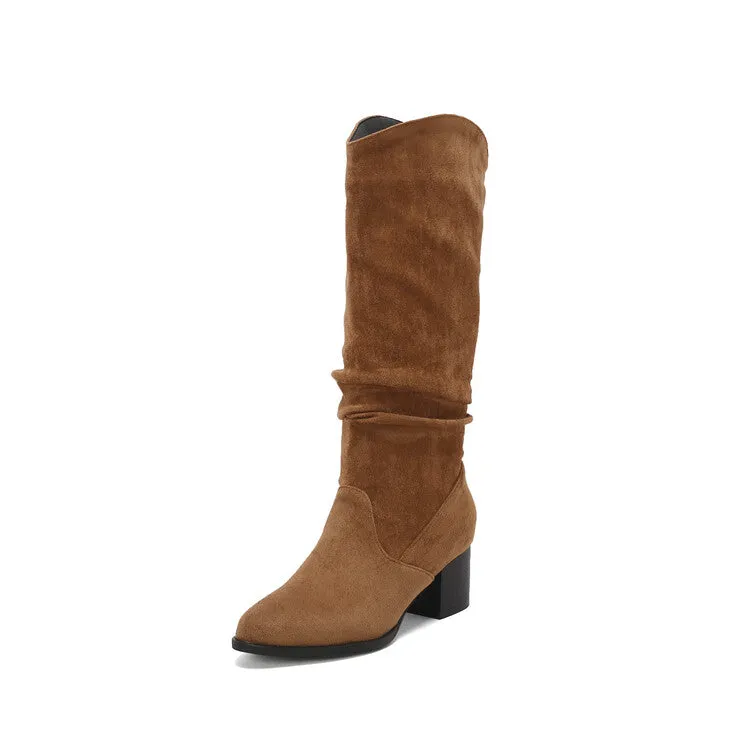 Women's Pointed Toe Block Heel Knee High Western Boots