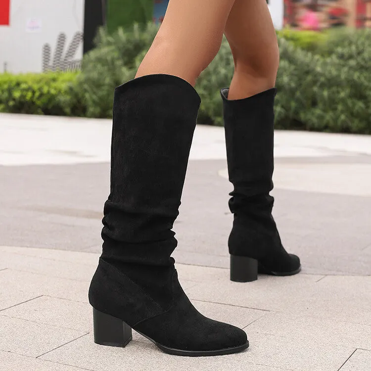 Women's Pointed Toe Block Heel Knee High Western Boots
