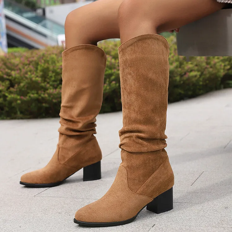 Women's Pointed Toe Block Heel Knee High Western Boots
