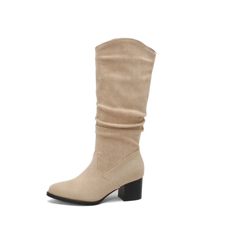 Women's Pointed Toe Block Heel Knee High Western Boots