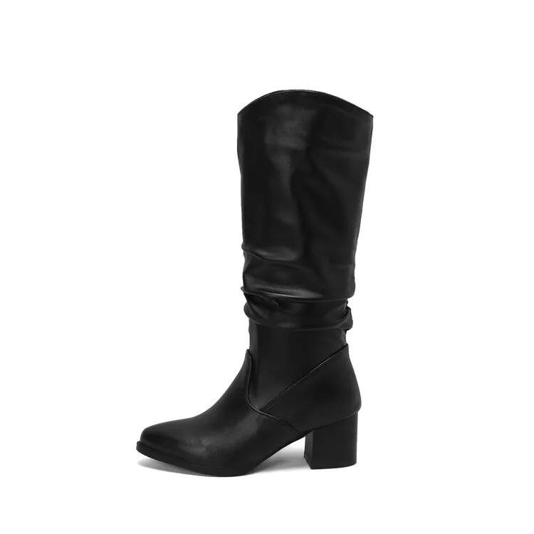 Women's Pointed Toe Block Heel Knee High Western Boots