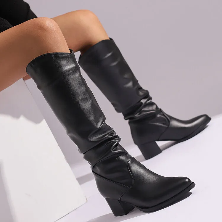 Women's Pointed Toe Block Heel Knee High Western Boots