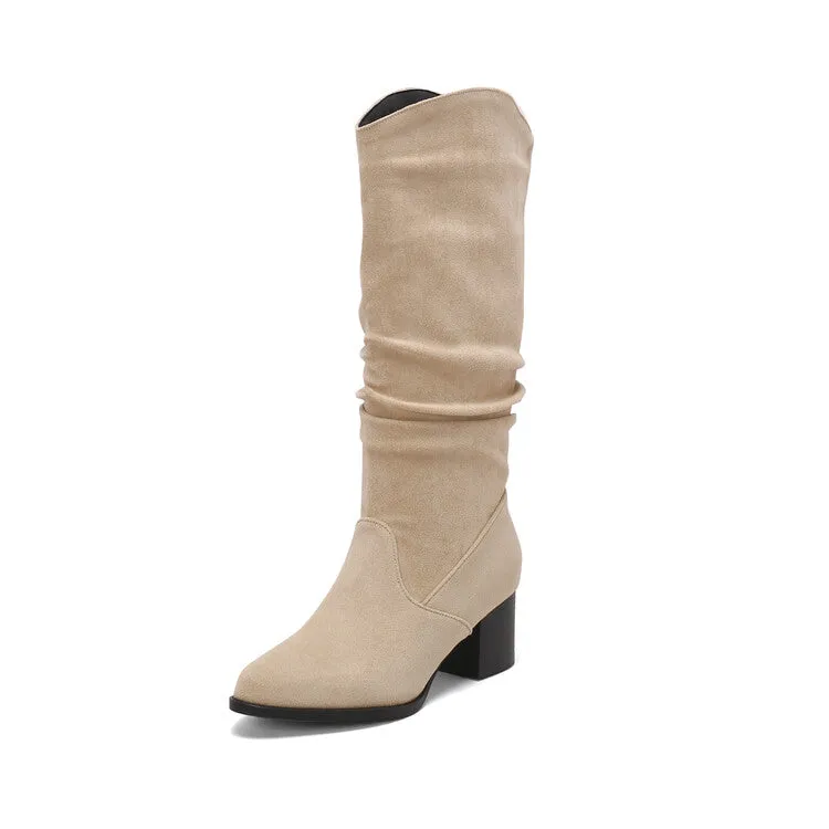 Women's Pointed Toe Block Heel Knee High Western Boots