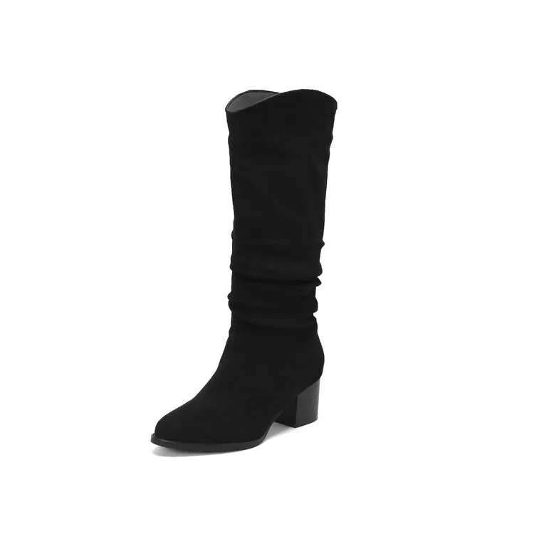 Women's Pointed Toe Block Heel Knee High Western Boots