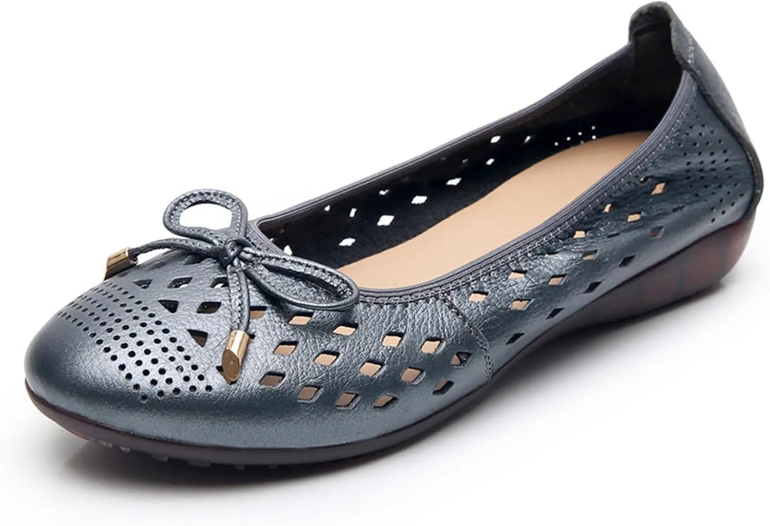 Women's Pointed Toe Bowknot Sandals Hollow Out Breathable Low Chunky Heel Elegant Flat Shoes Casual Slip On Closed Toe Sweet Loafers for Work Nurse Driving