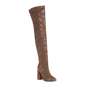 Women's Pointed Toe Side Zippers Over the Knee Block Heel High Boots