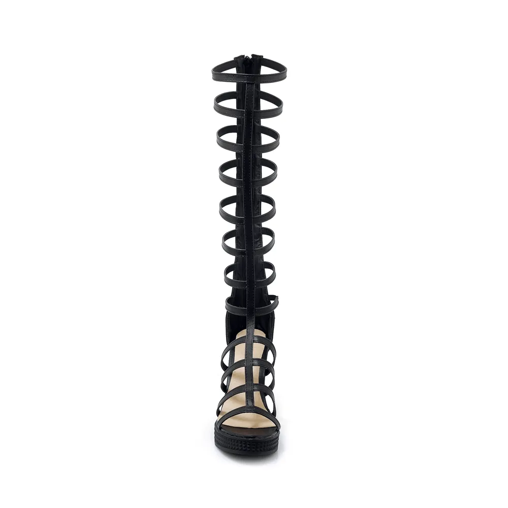 Women's PU Leather Knee High Sandals / High Heels Gladiator Sandals / Summer Strappy Shoes