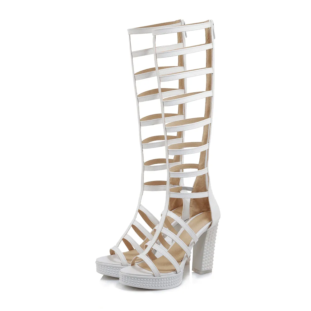 Women's PU Leather Knee High Sandals / High Heels Gladiator Sandals / Summer Strappy Shoes