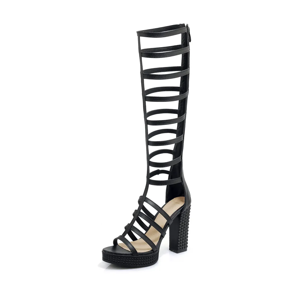 Women's PU Leather Knee High Sandals / High Heels Gladiator Sandals / Summer Strappy Shoes