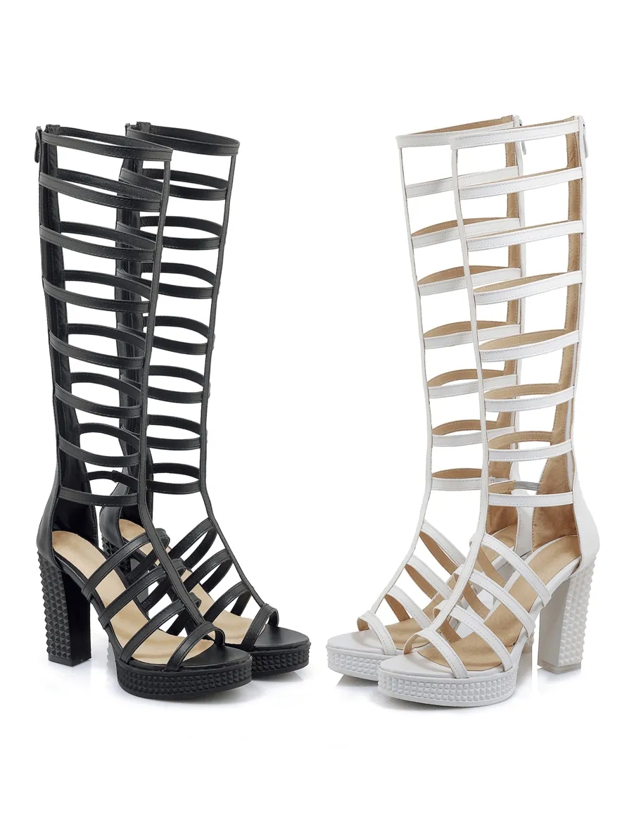 Women's PU Leather Knee High Sandals / High Heels Gladiator Sandals / Summer Strappy Shoes