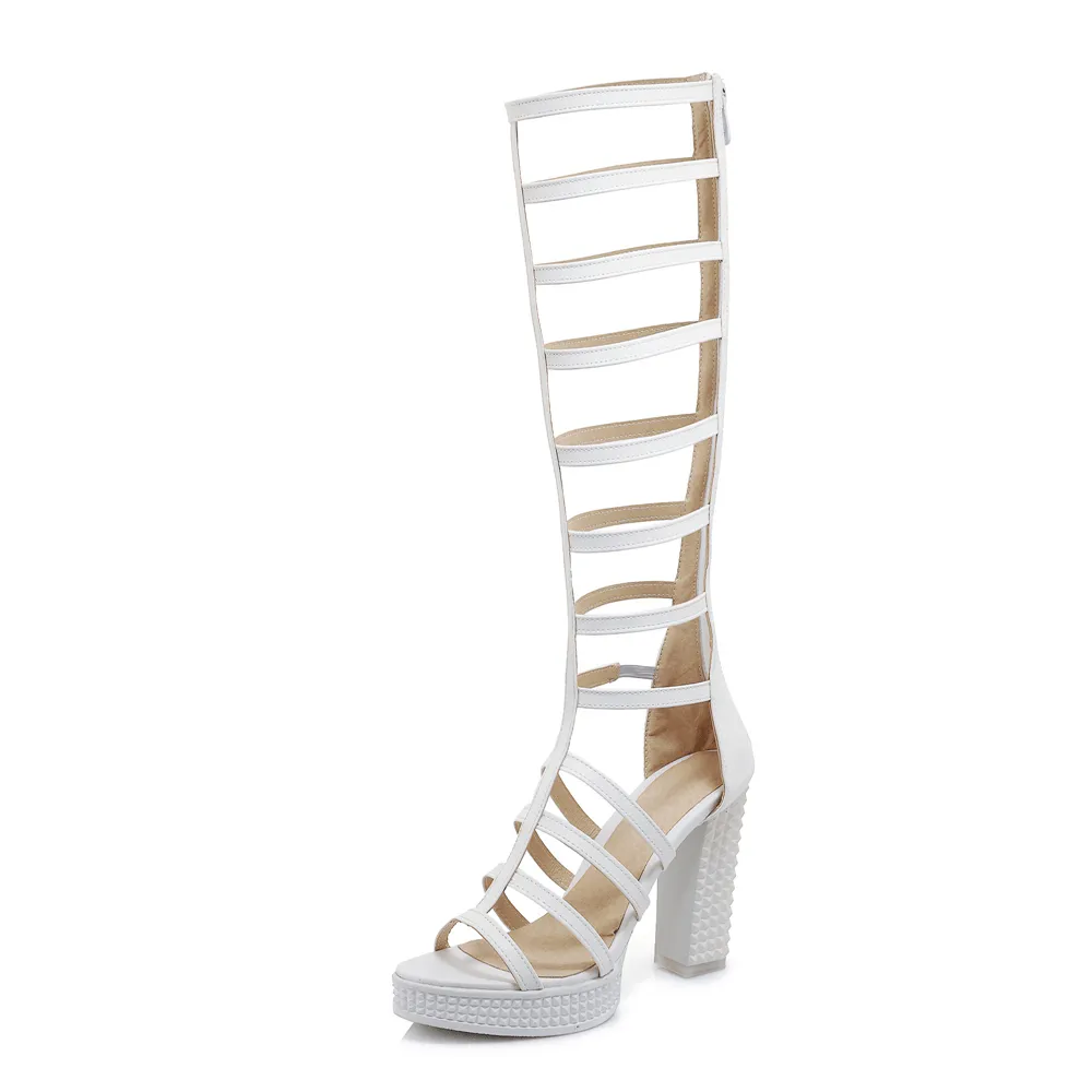Women's PU Leather Knee High Sandals / High Heels Gladiator Sandals / Summer Strappy Shoes
