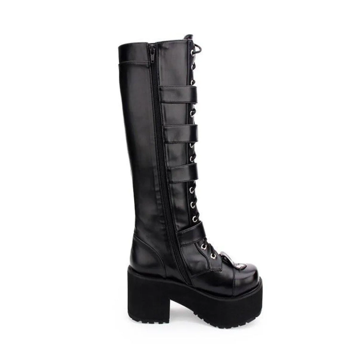 Women's Punk Gothic Buckle Straps Lace-Up High Boots