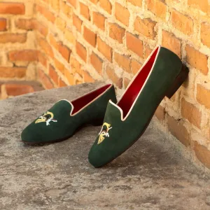 Women's Rose Leather Slippers Green Brown 3594