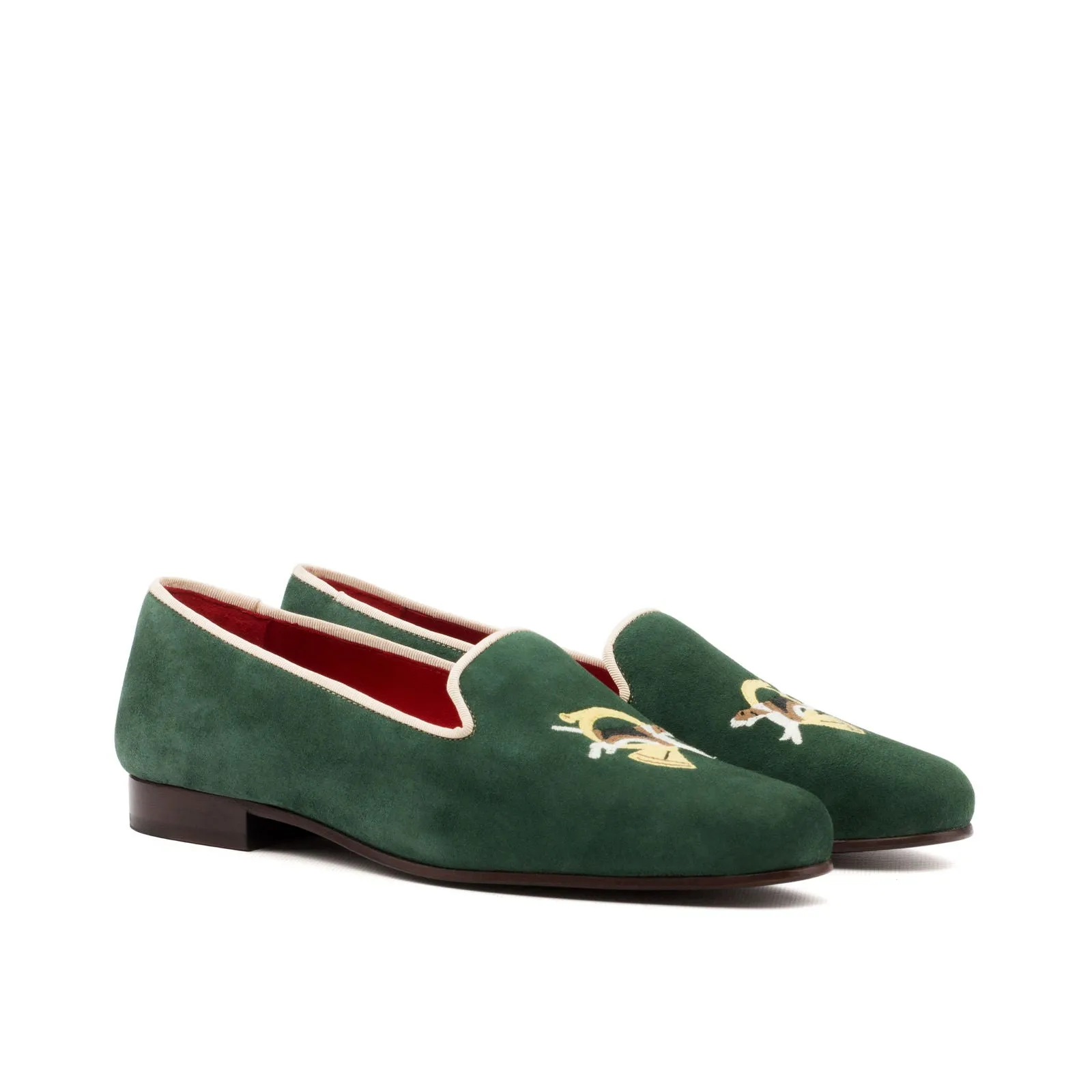 Women's Rose Leather Slippers Green Brown 3594