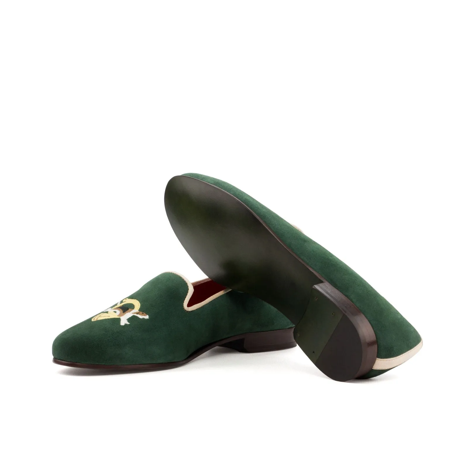 Women's Rose Leather Slippers Green Brown 3594