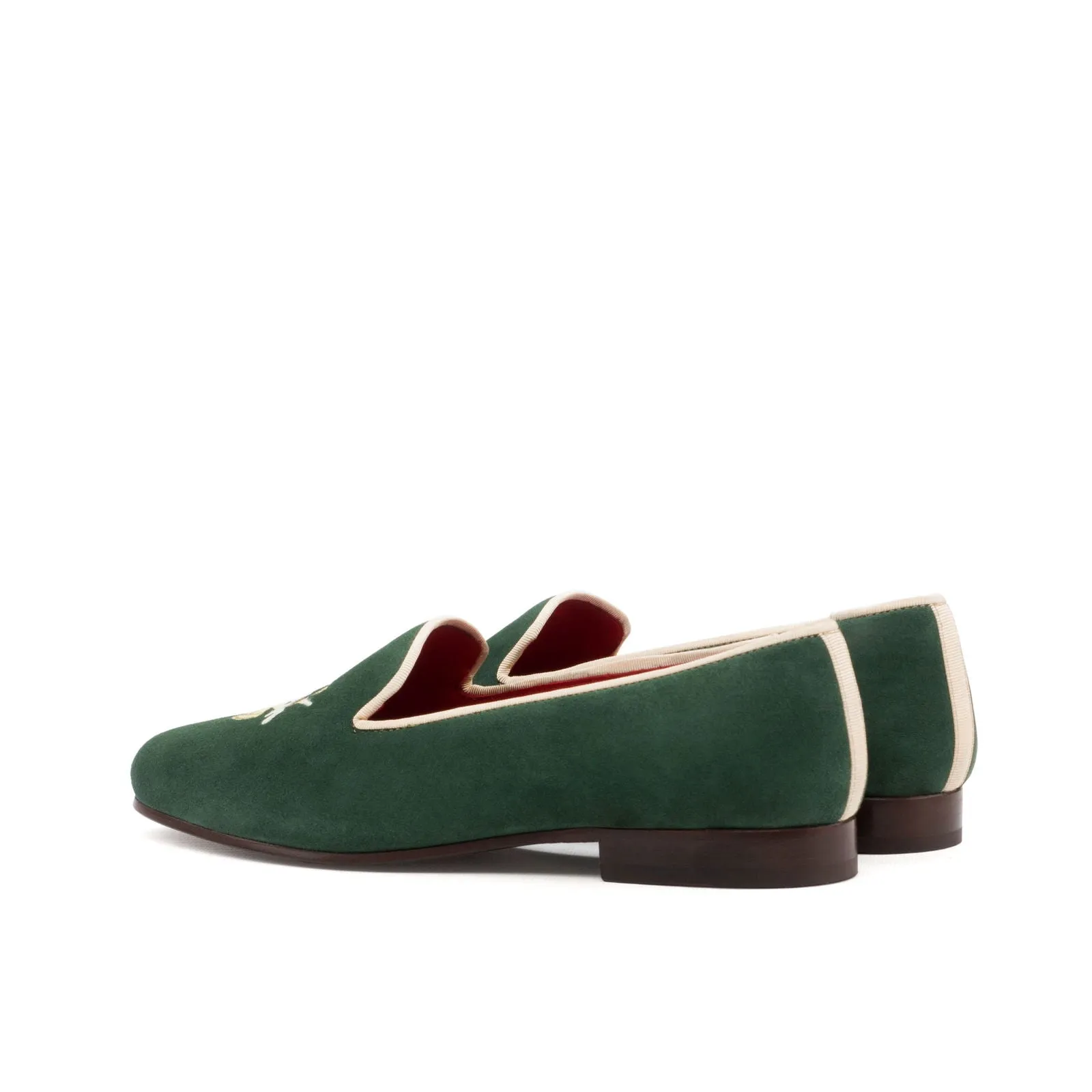 Women's Rose Leather Slippers Green Brown 3594