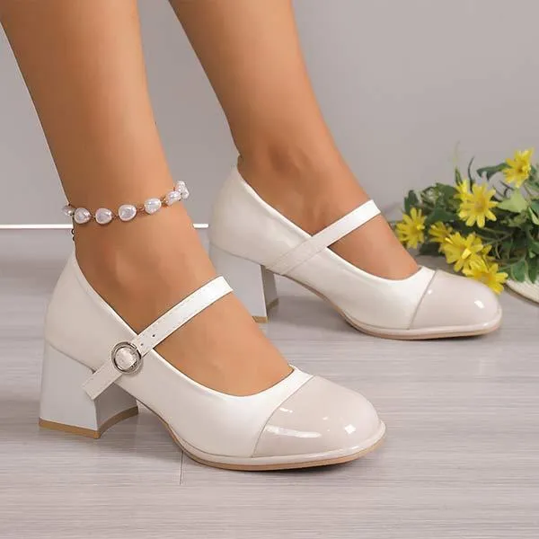 Women's Round-Toe Color-Blocked Chunky Heel High Heels 64955506C