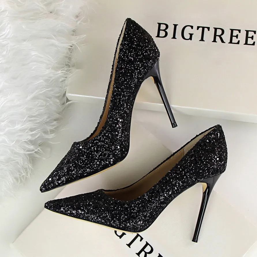 Women’s Sequined High Heel Stilettos with Pointed Toe in 8 Colors