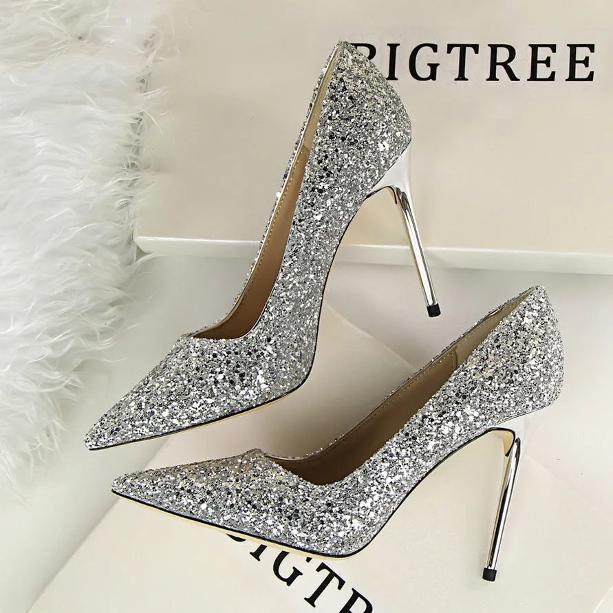 Women’s Sequined High Heel Stilettos with Pointed Toe in 8 Colors
