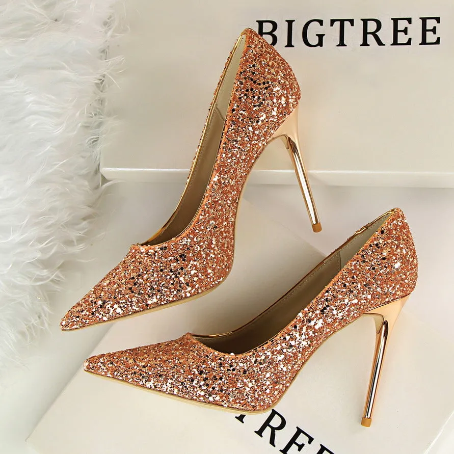 Women’s Sequined High Heel Stilettos with Pointed Toe in 8 Colors