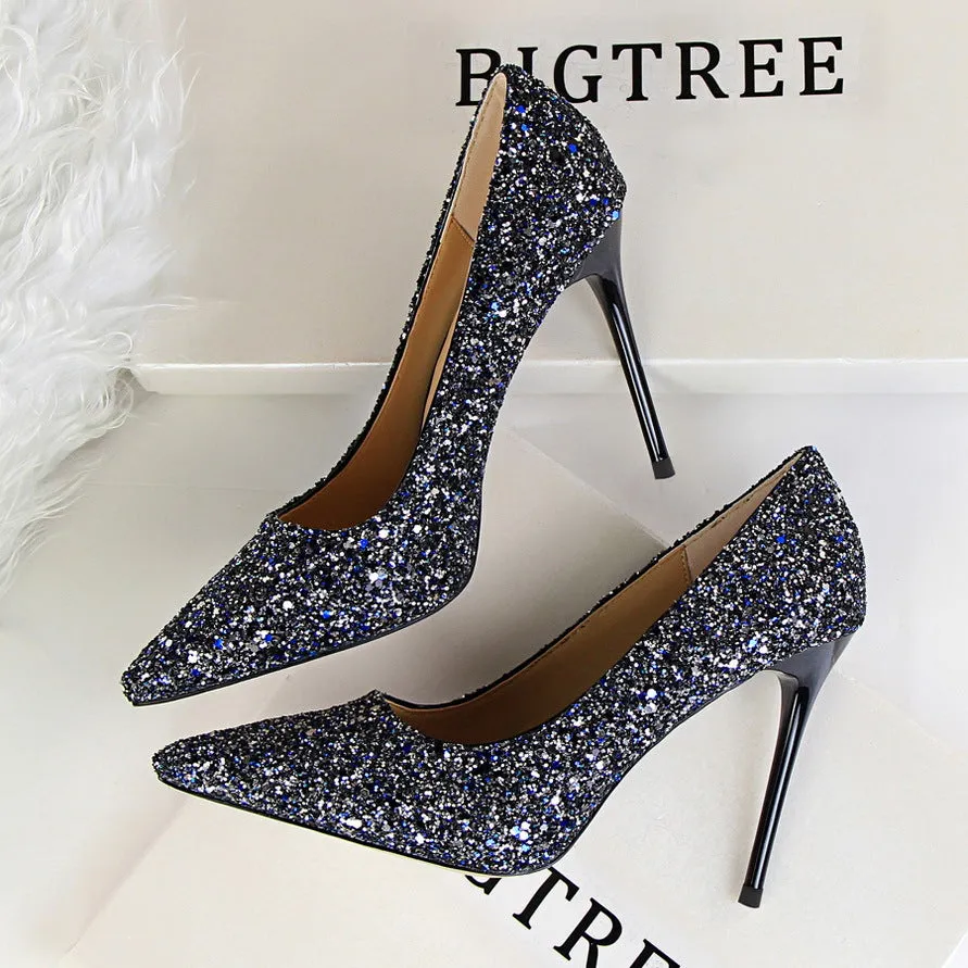 Women’s Sequined High Heel Stilettos with Pointed Toe in 8 Colors