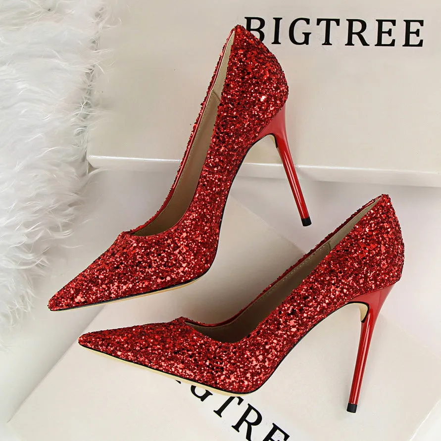 Women’s Sequined High Heel Stilettos with Pointed Toe in 8 Colors