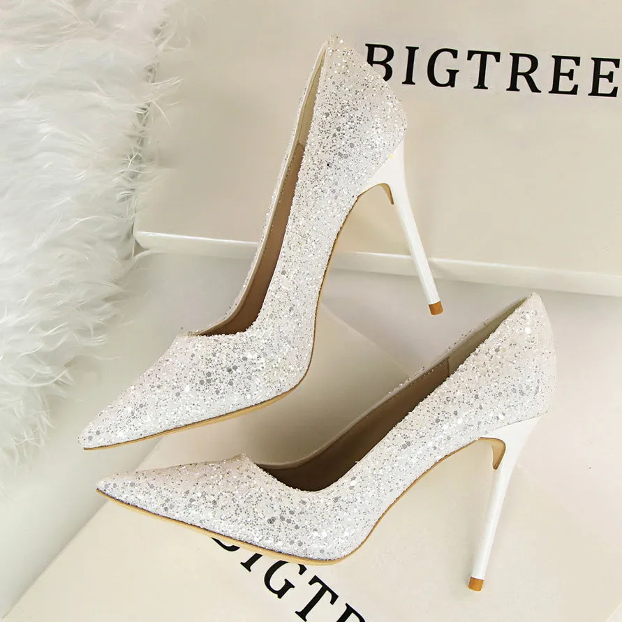 Women’s Sequined High Heel Stilettos with Pointed Toe in 8 Colors