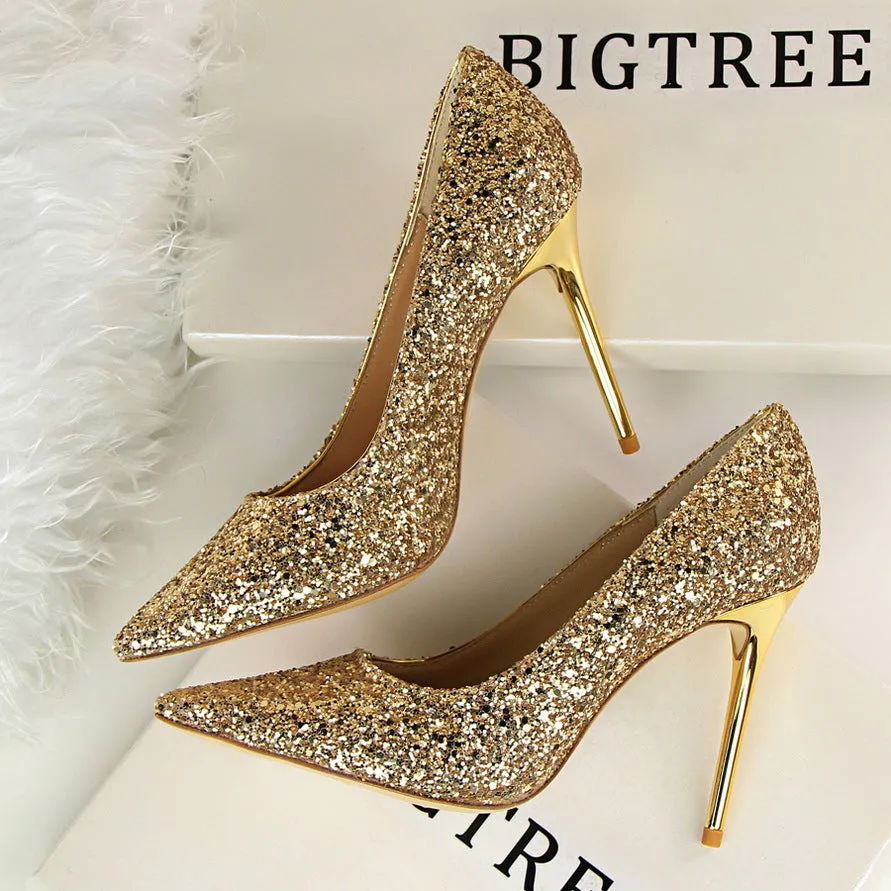 Women’s Sequined High Heel Stilettos with Pointed Toe in 8 Colors