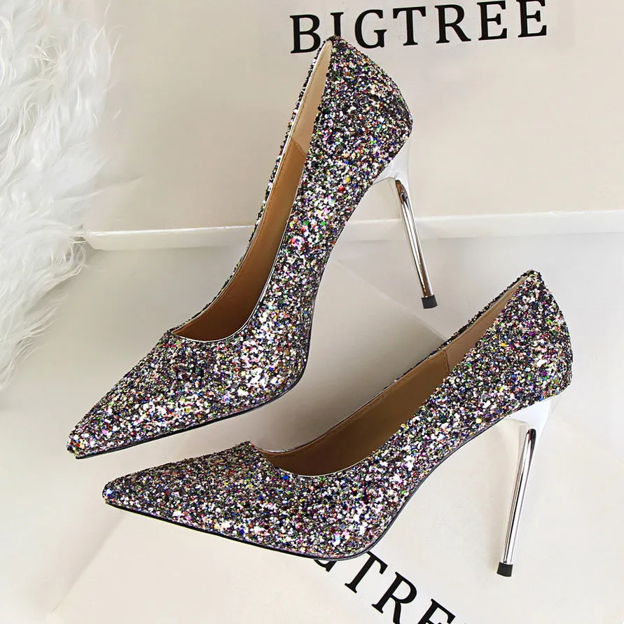 Women’s Sequined High Heel Stilettos with Pointed Toe in 8 Colors