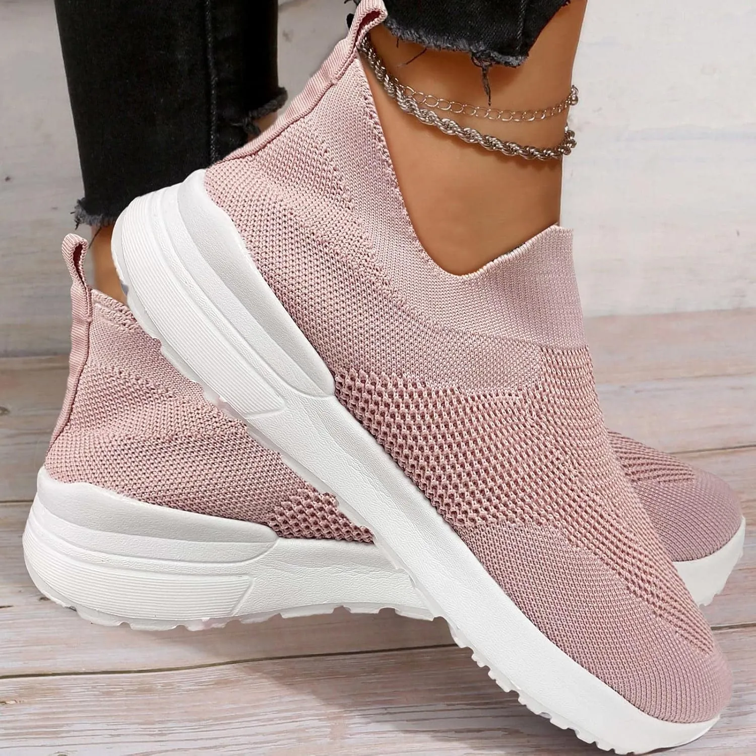 Women's Shoes Breathable Lightweight Mesh Overshoes Flat Sneakers, Walking Shoes Lightweight Running Jogging Sneakers