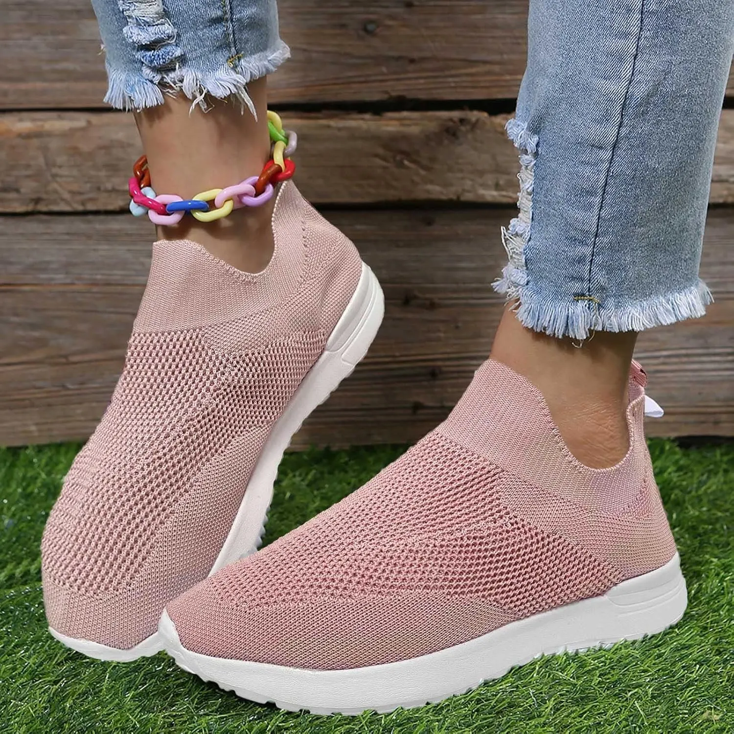 Women's Shoes Breathable Lightweight Mesh Overshoes Flat Sneakers, Walking Shoes Lightweight Running Jogging Sneakers