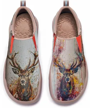 Women's Slip On Loafers Microfiber Art Painted Casual Shoes Lightweight Travel Sneakers Eik Deer